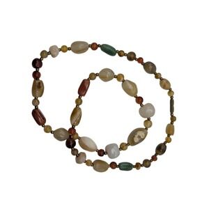 Vintage Banded Agate Chunky Beaded Necklace - Earth Tone Natural Stone